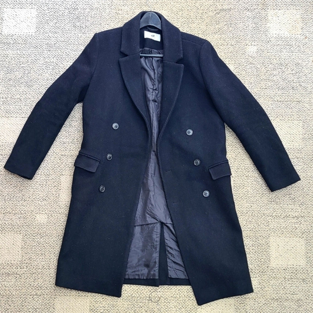 SOLD H&M Long Black Double-breasted Wool Coat